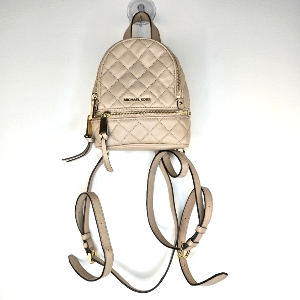 Michael Kors Cream Quilted Backpack with Gold Accents